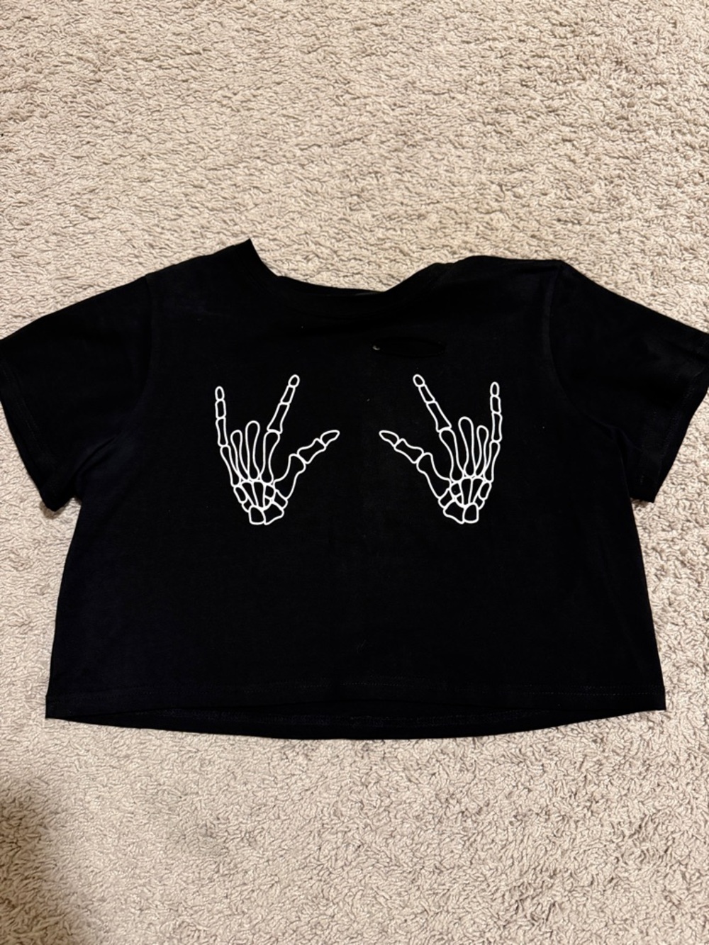 Black Kids' Skeleton Hand Graphic Crop Tee